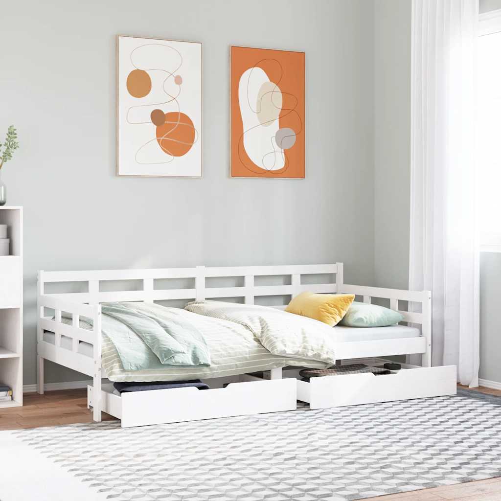 Dagbädd med lådor vit 80x200 cm massiv furu