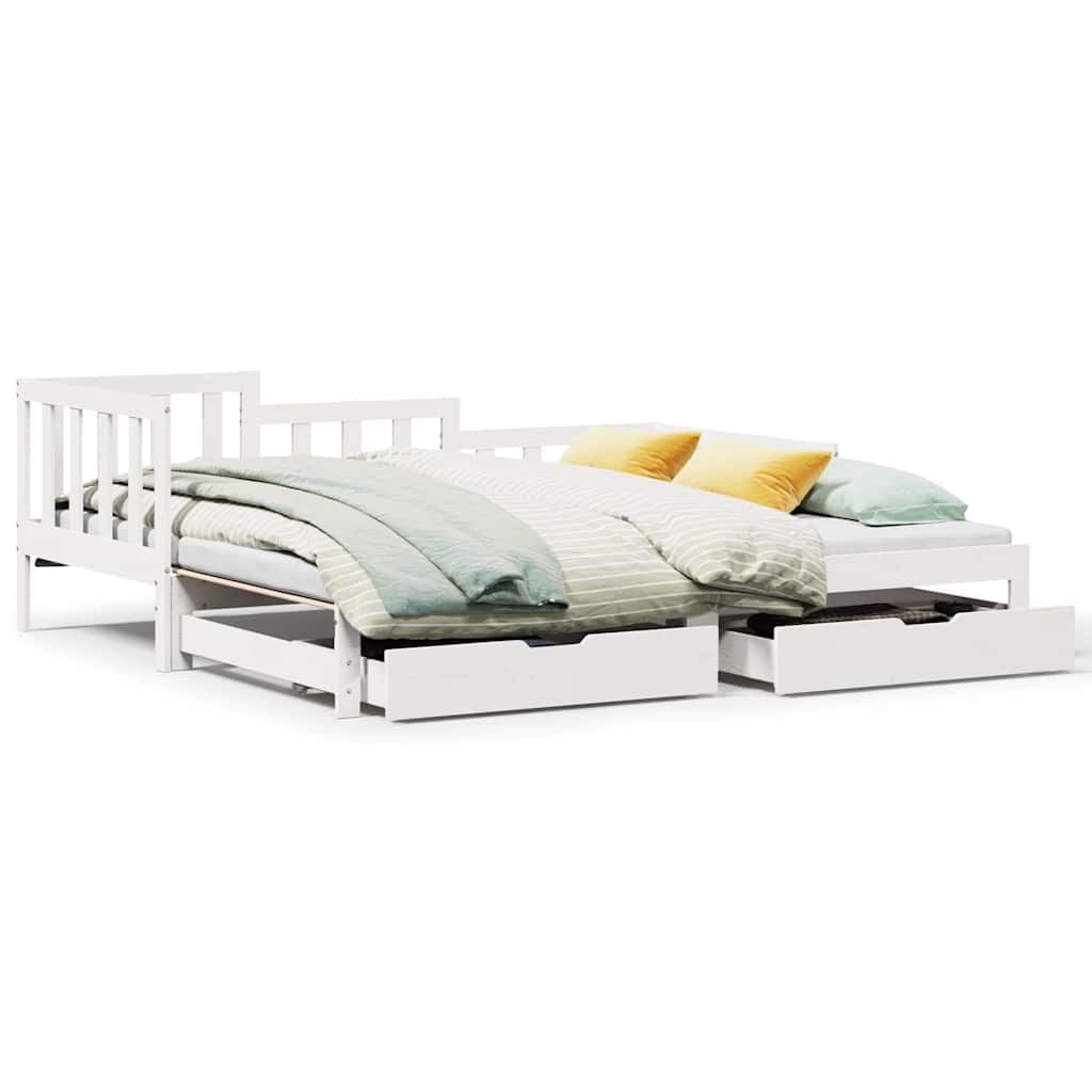 Dagbädd utdragbar med lådor utan madrass vit 90x190 cm