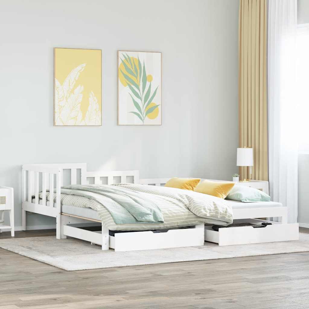 Dagbädd utdragbar med lådor utan madrass vit 90x190 cm