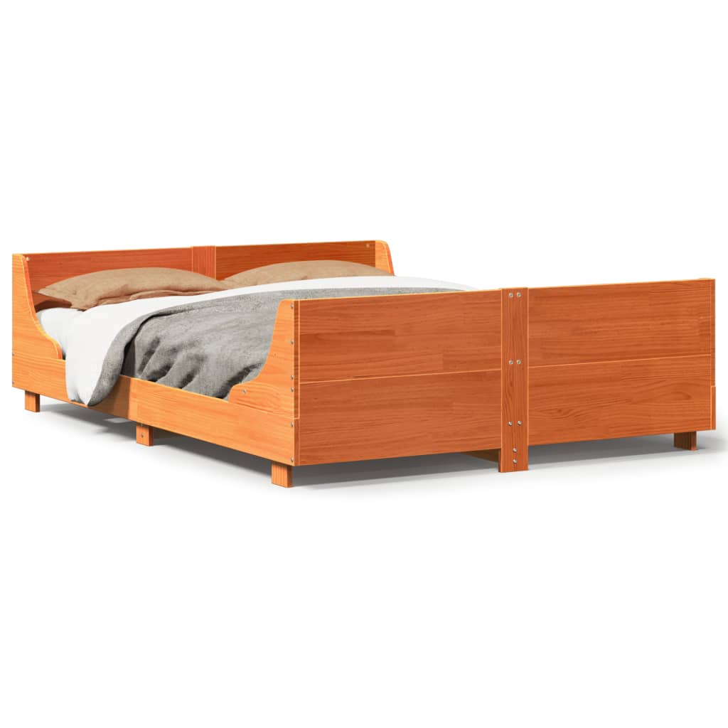 Sängram utan madrass vaxbrun 150x200 cm massiv furu
