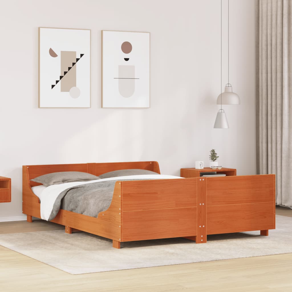 Sängram utan madrass vaxbrun 150x200 cm massiv furu