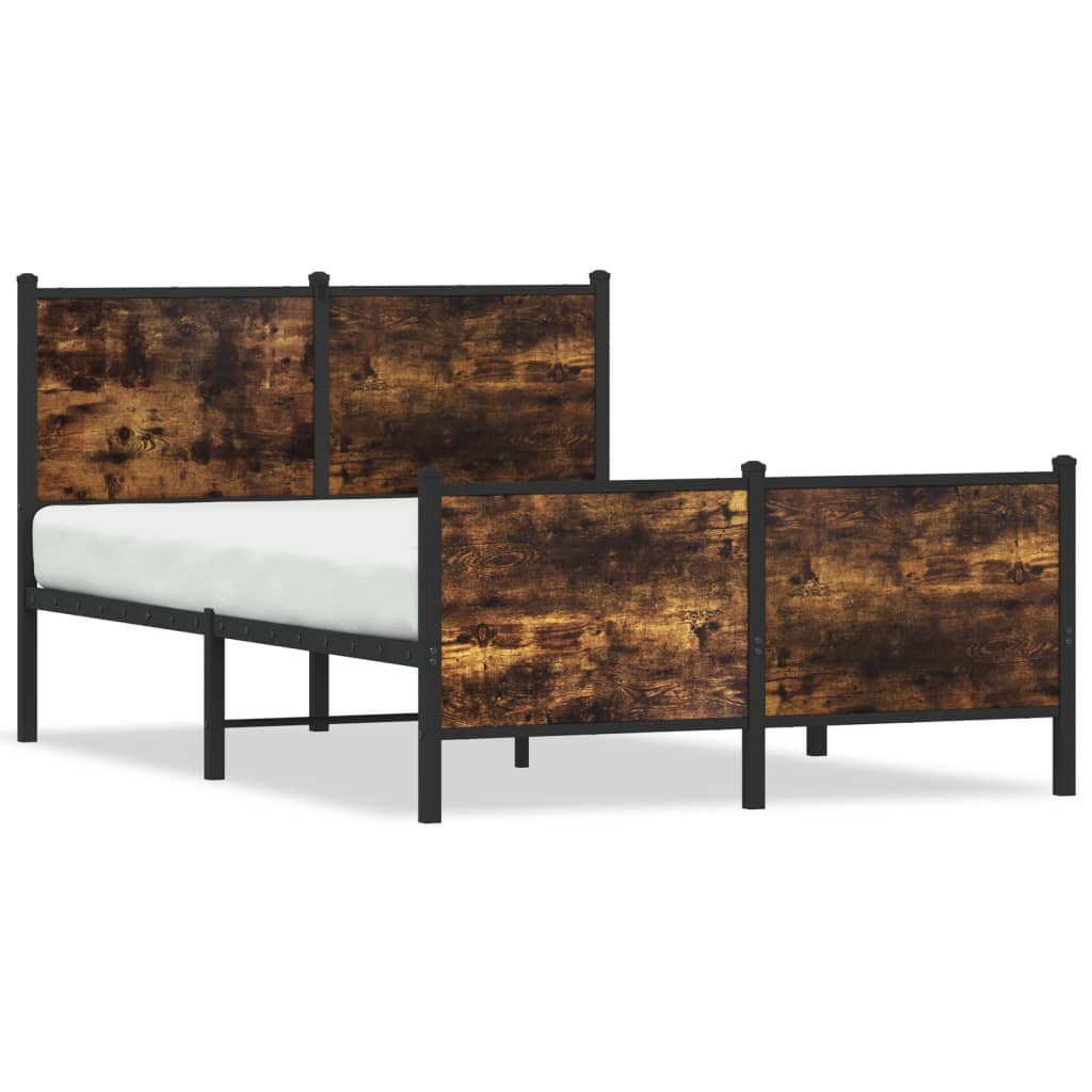Sängram utan madrass metall rökfärgad ek 120x190 cm