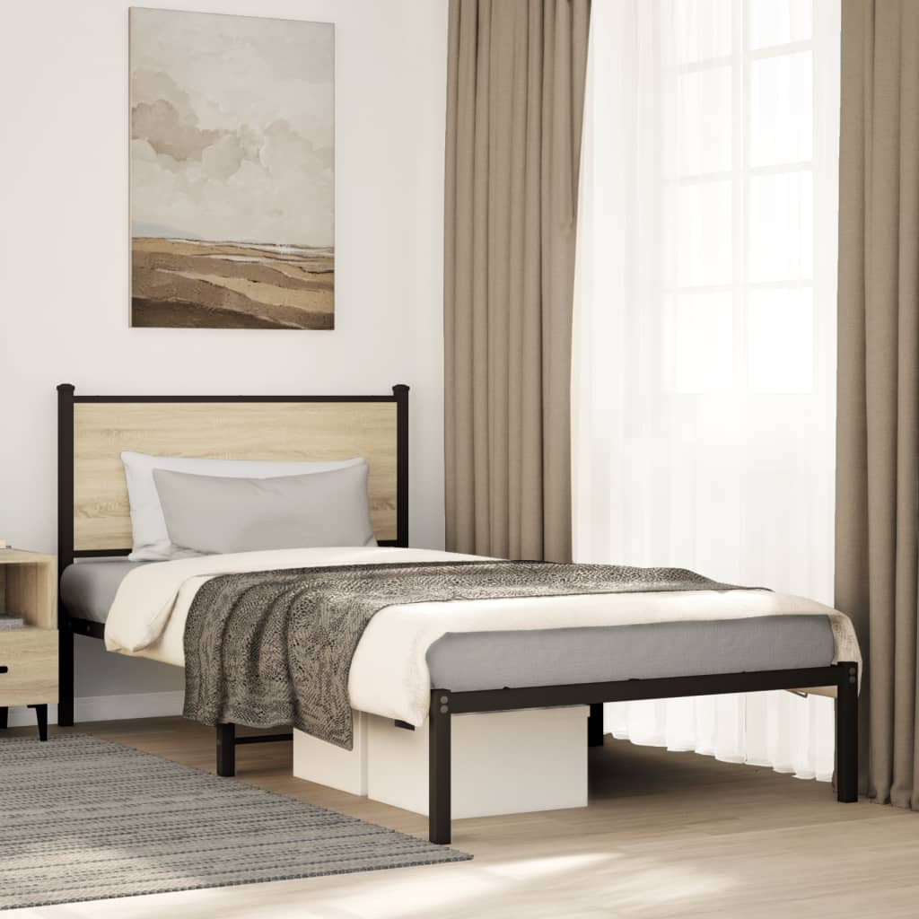Sängram utan madrass metall sonoma-ek 107x203 cm