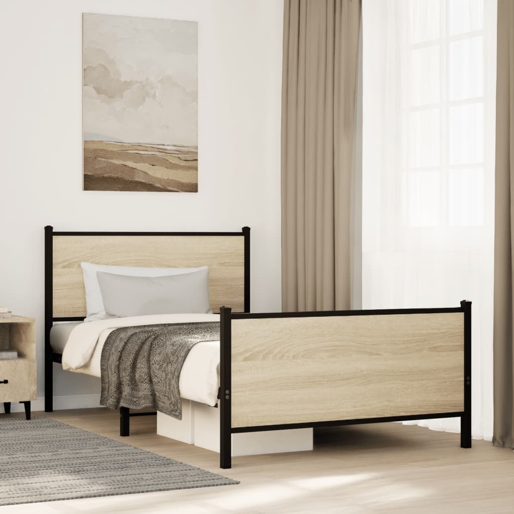 Sängram utan madrass metall sonoma-ek 100x190 cm