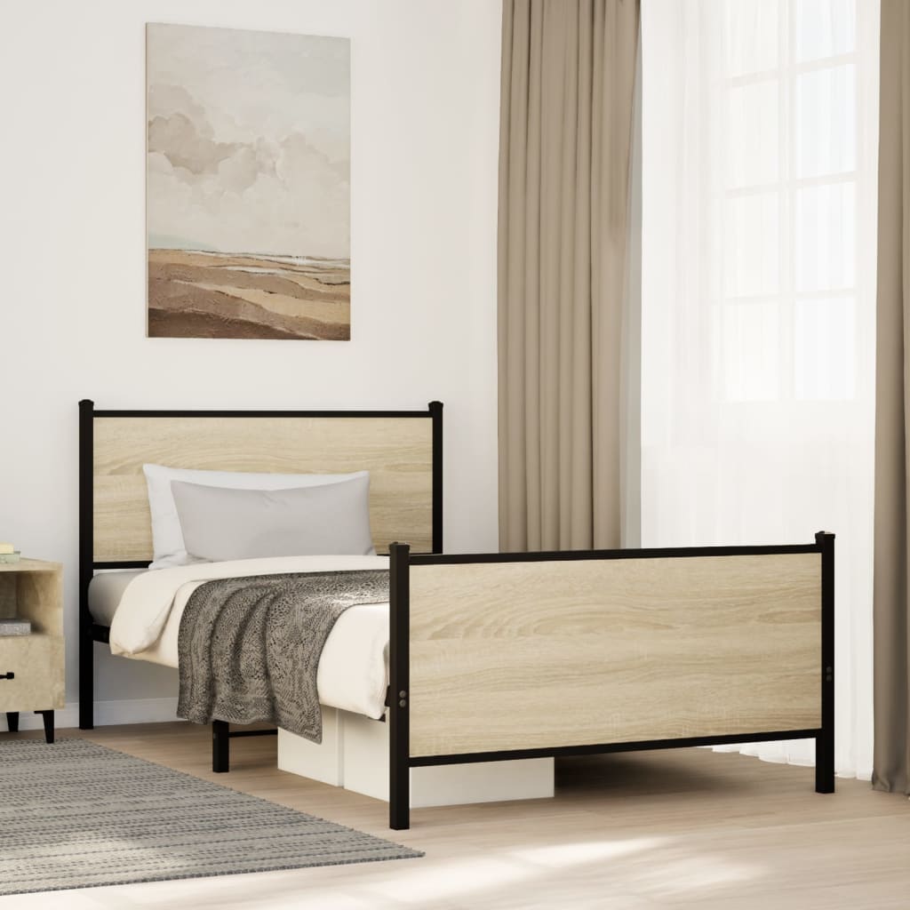 Sängram utan madrass metall sonoma-ek 100x200 cm