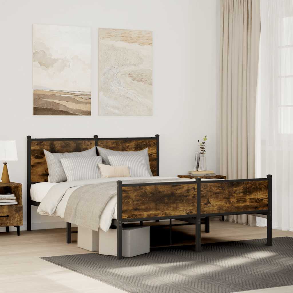 Sängram utan madrass metall rökfärgad ek 140x190 cm