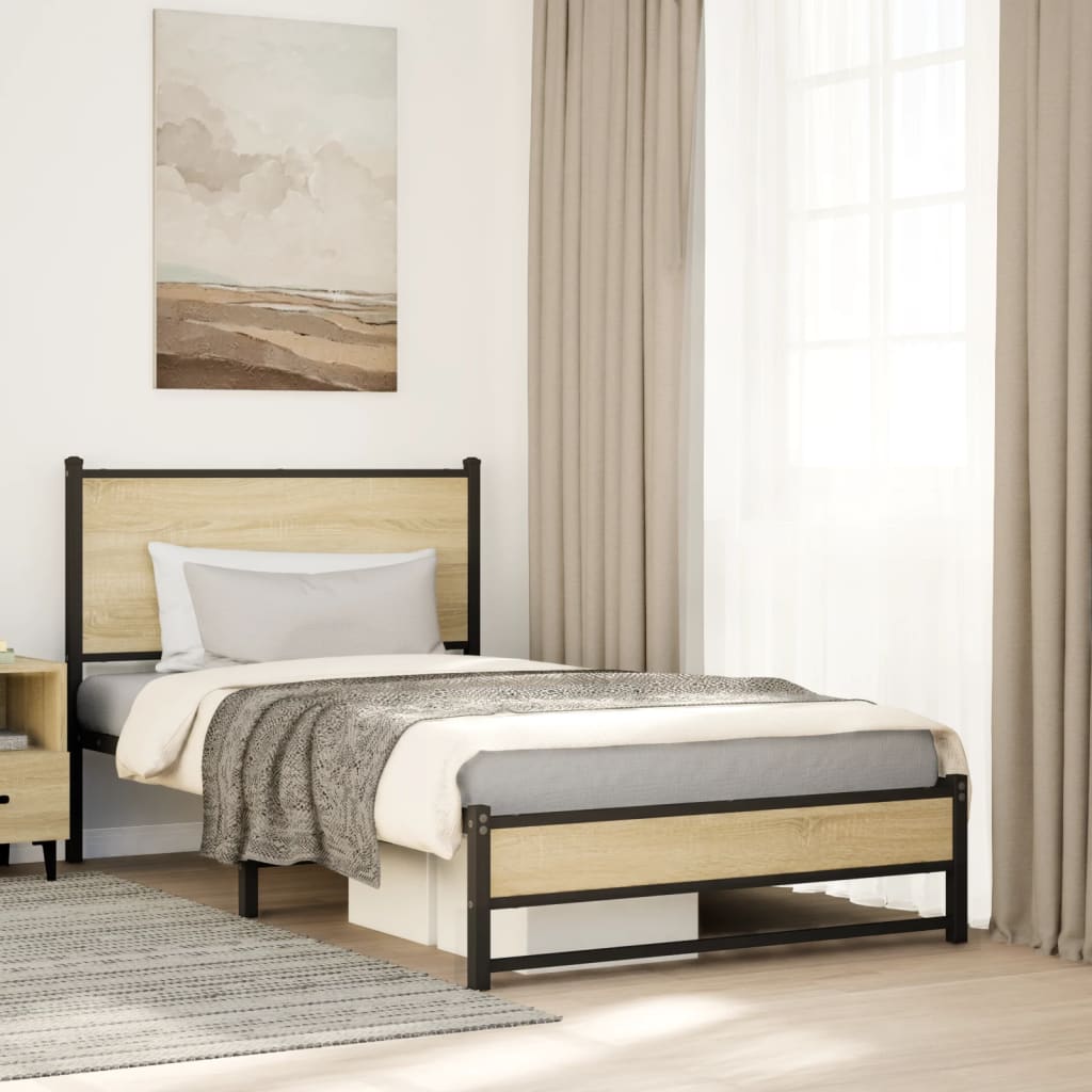 Sängram utan madrass metall sonoma-ek 107x203 cm