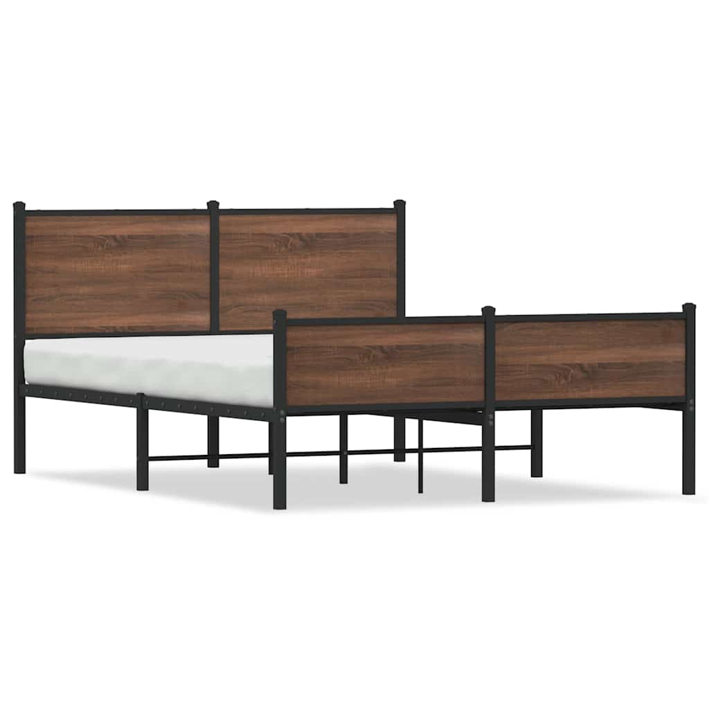 Sängram utan madrass metall brun ek 137x190 cm