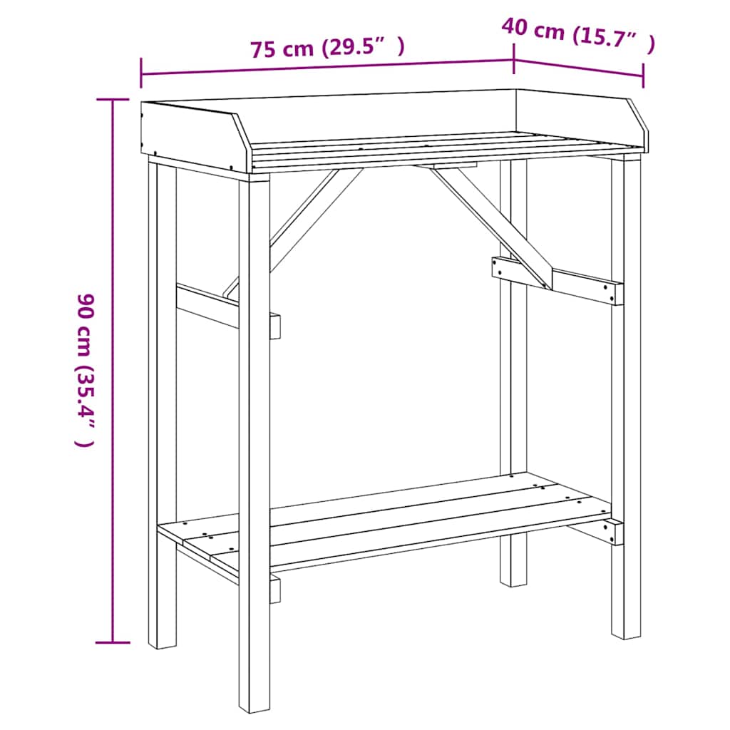 Planteringsbord Naturfärg 75 x 40 x 90 cm Stabil furu trä