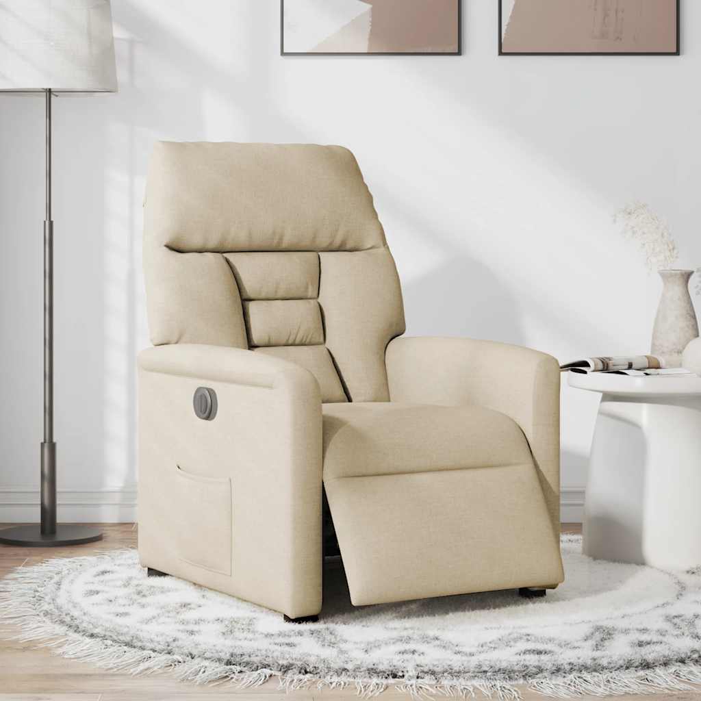 Elektrisk reclinerfåtölj gräddvit tyg