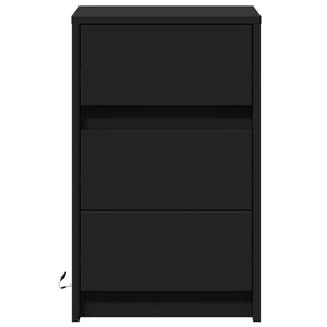 Sängbord med LED-lampor svart konstruerat trä