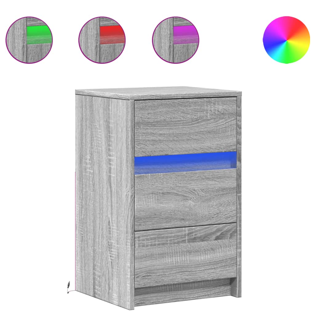 Sängbord med LED-lampor grå sonoma konstruerat trä