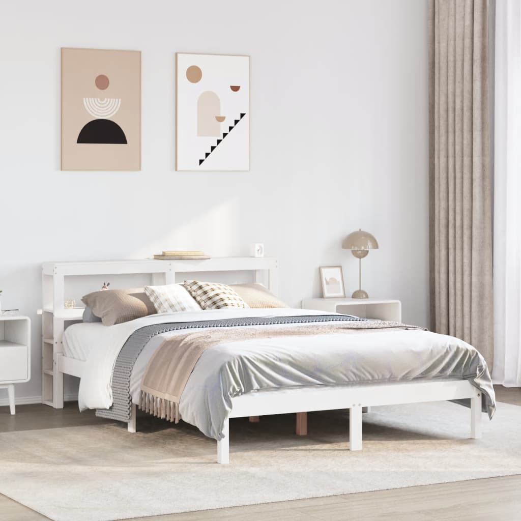 Sängram utan madrass vit 140x200 cm massiv furu