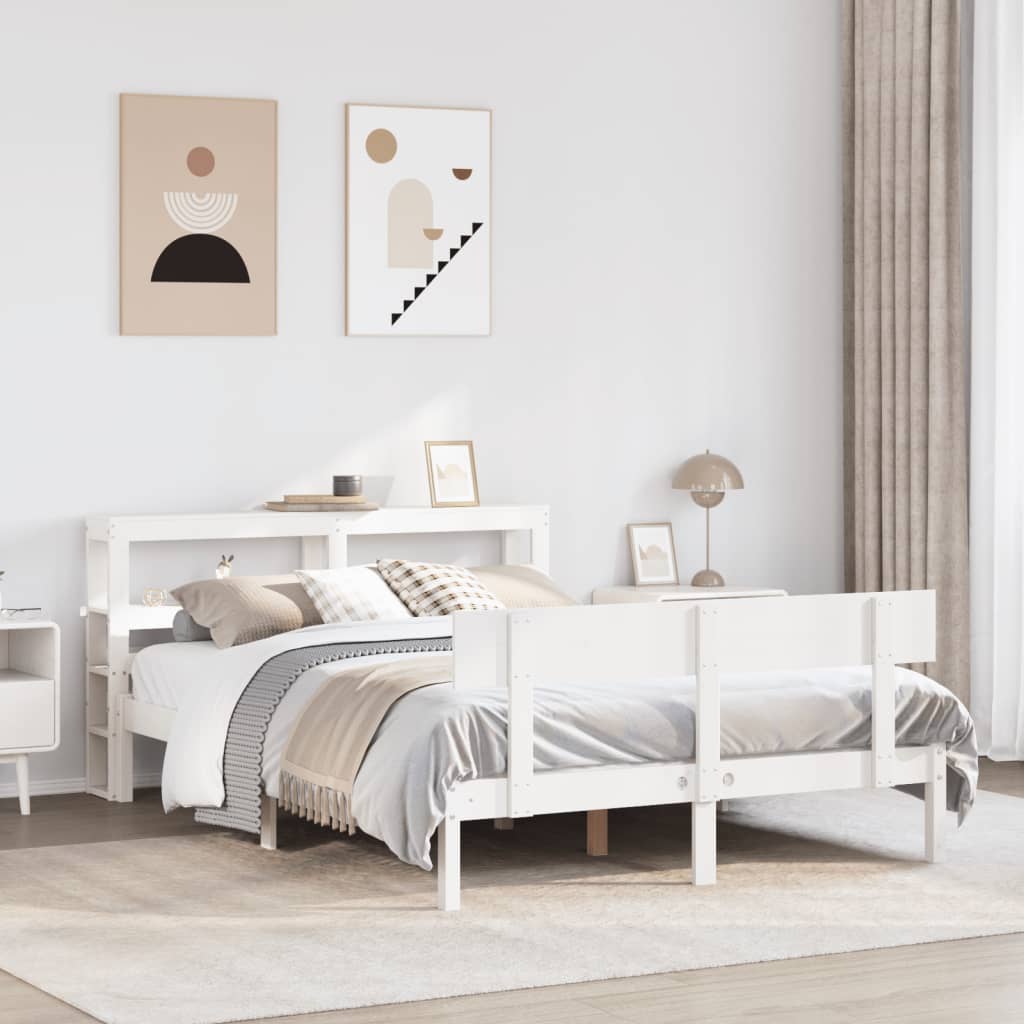 Sängram utan madrass vit 120x190 cm massiv furu