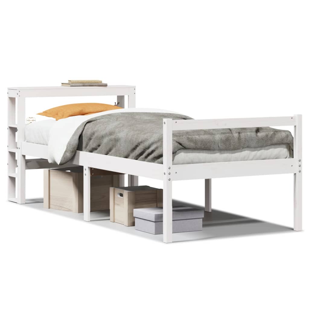 Seniorsäng med sänggavel vit 75x190 cm massiv furu