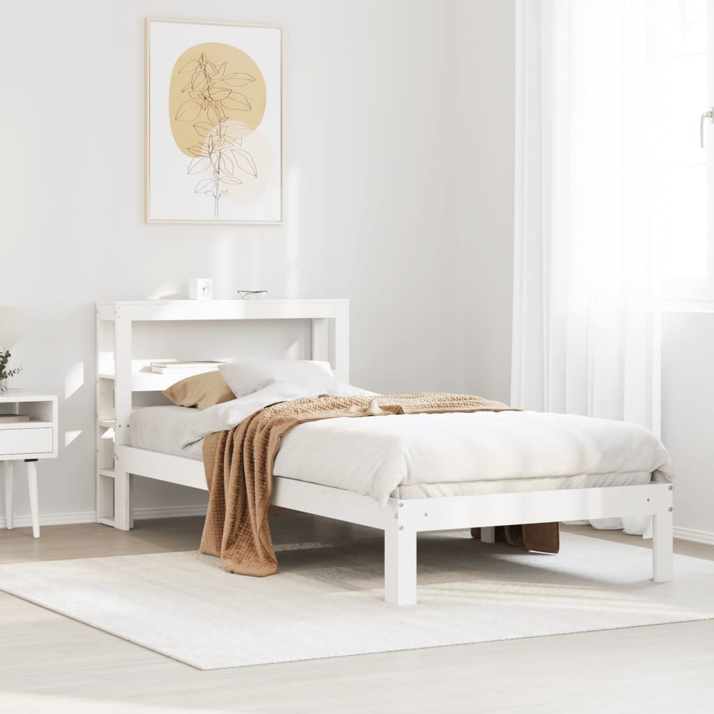 Sängram med huvudgavel vit 75x190 cm massivt furu