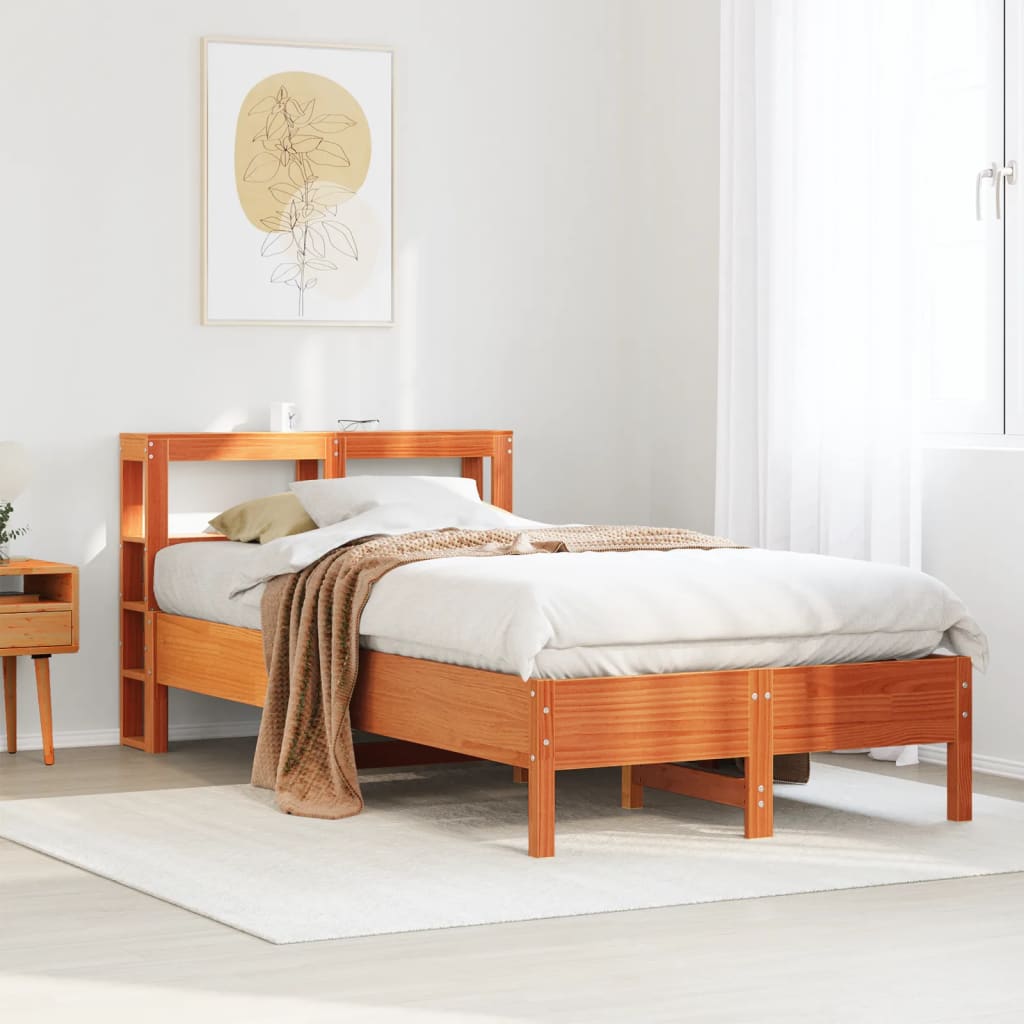 Sängram utan madrass vaxbrun 100x200 cm massiv furu