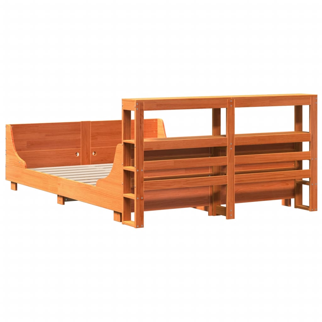 Sängram utan madrass vaxbrun 120x190 cm massiv furu