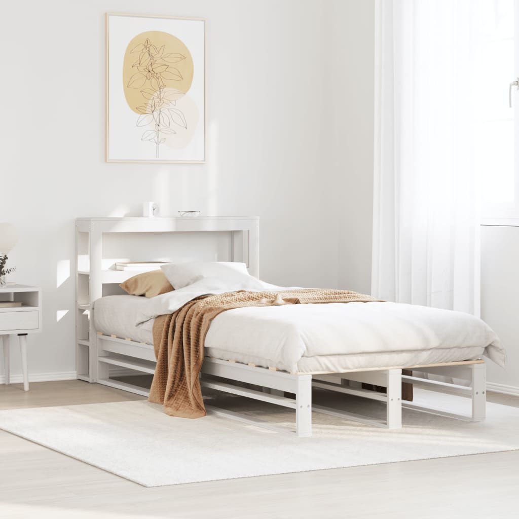 Sängram utan madrass vit 75x190 cm massiv furu