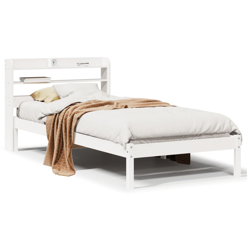 Sängram utan madrass vit 90x190 cm massiv furu