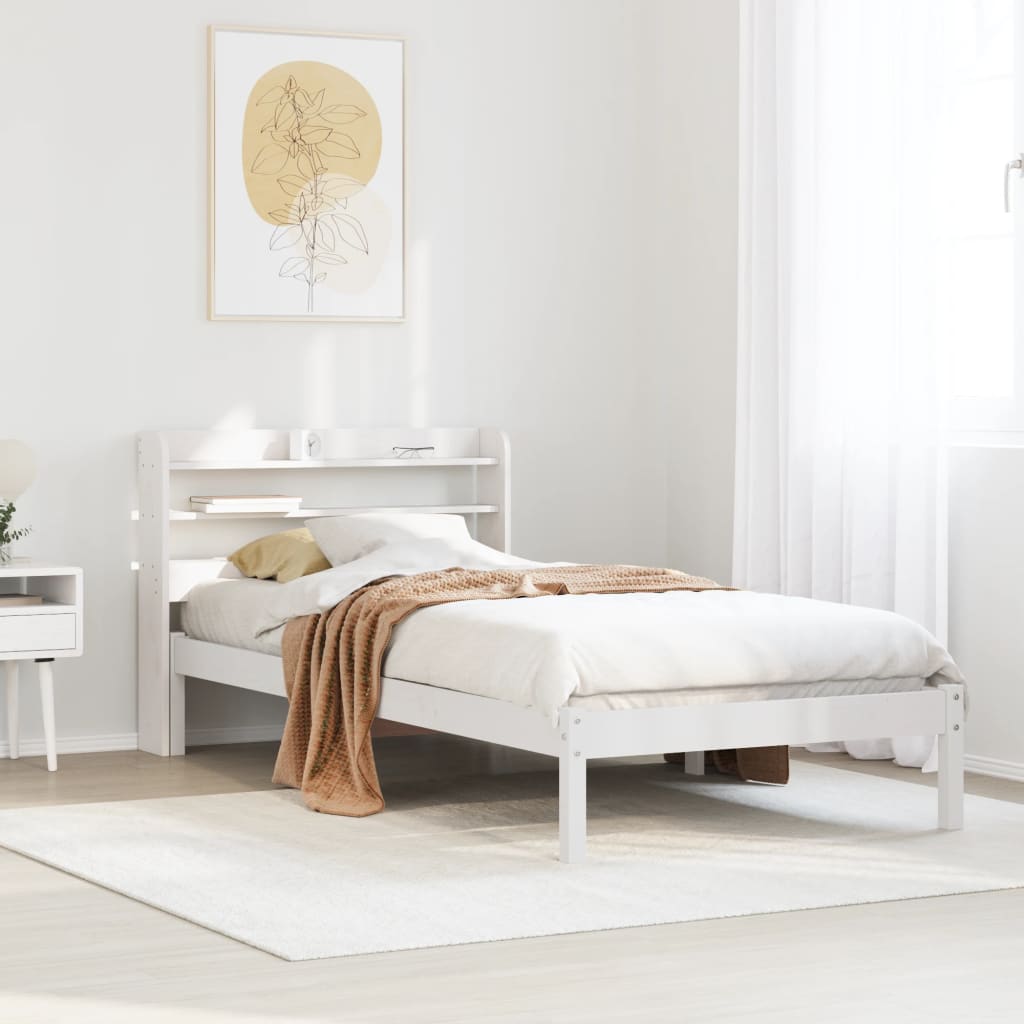Sängram utan madrass vit 90x190 cm massiv furu