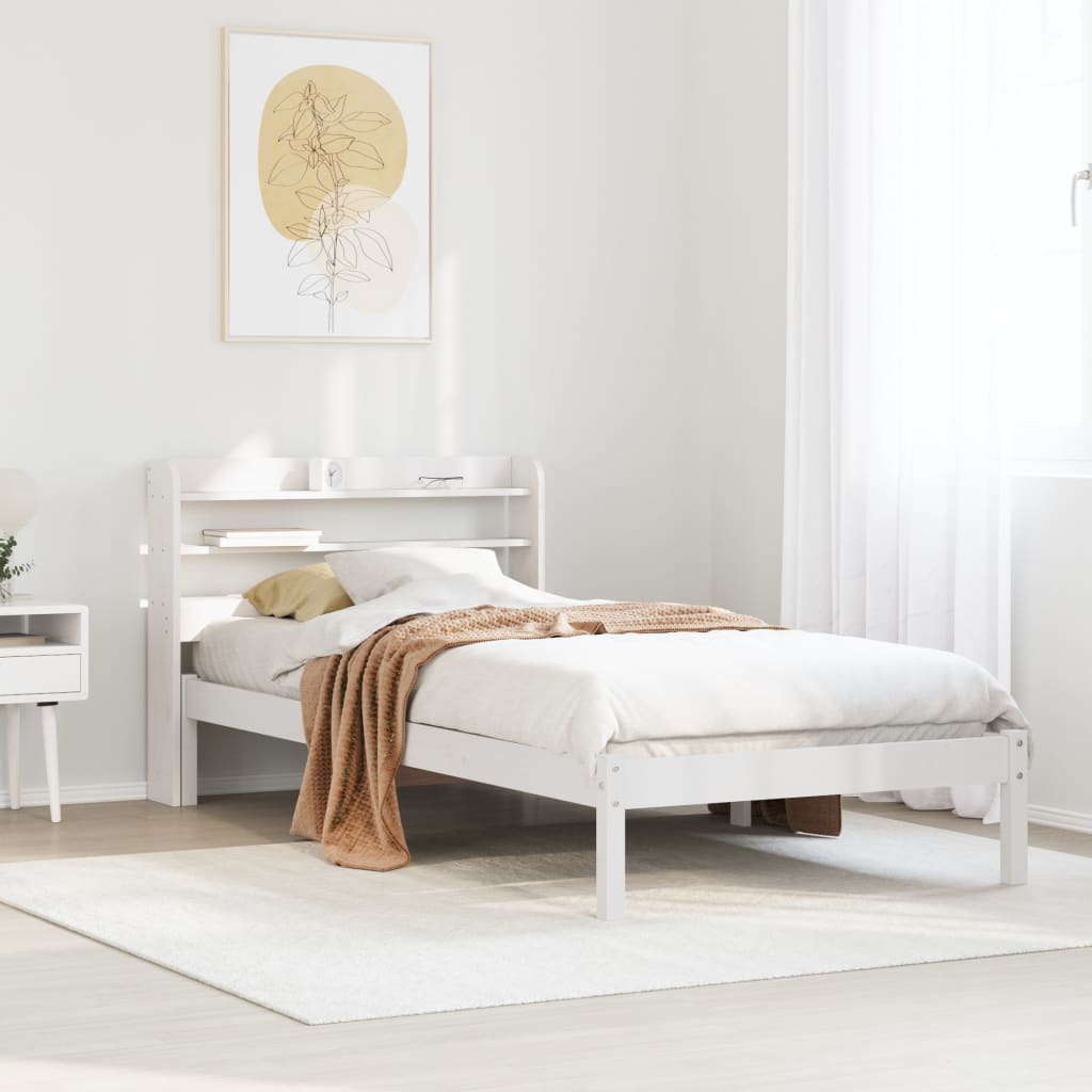 Sängram utan madrass vit 90x200 cm massiv furu