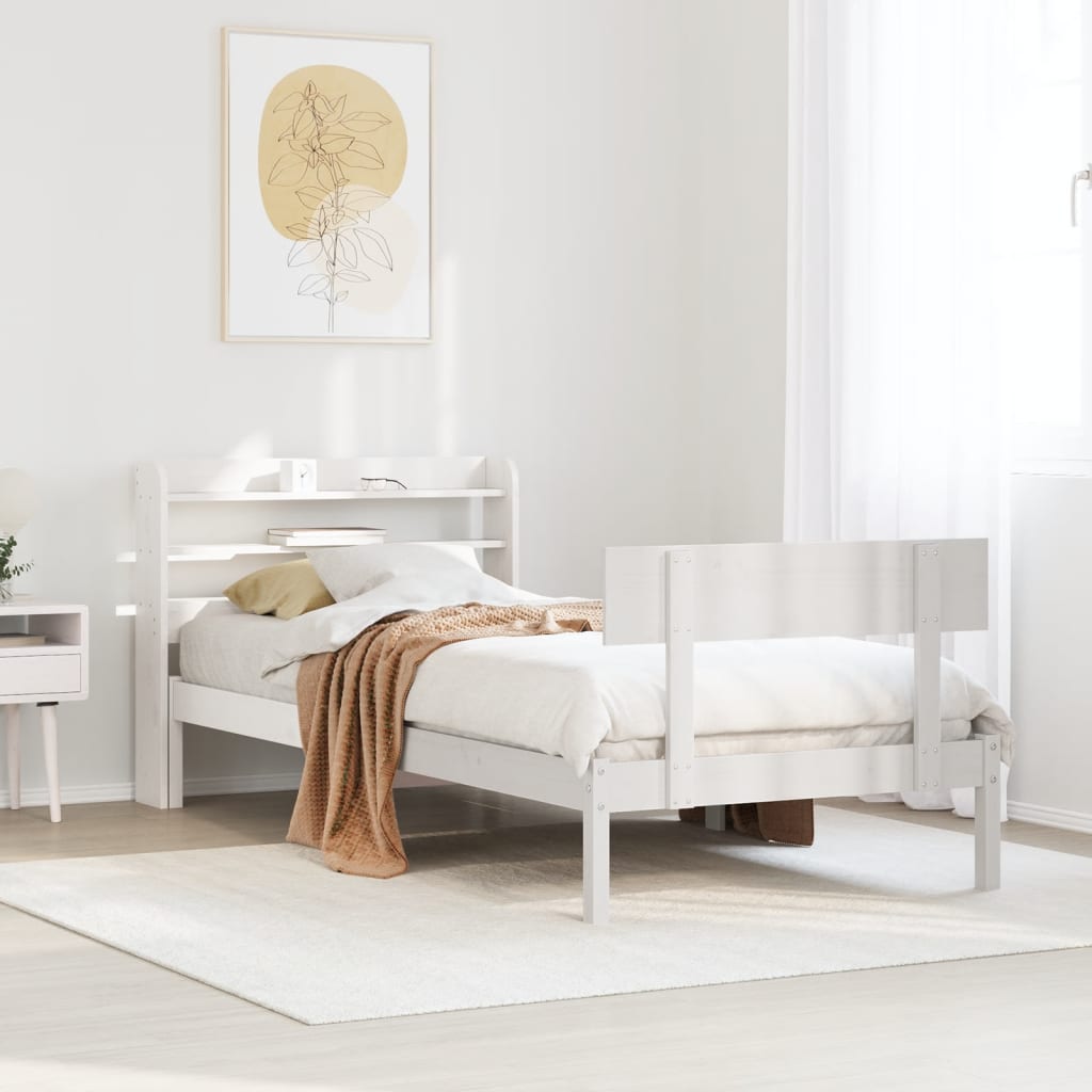 Sängram utan madrass vit 90x200 cm massiv furu