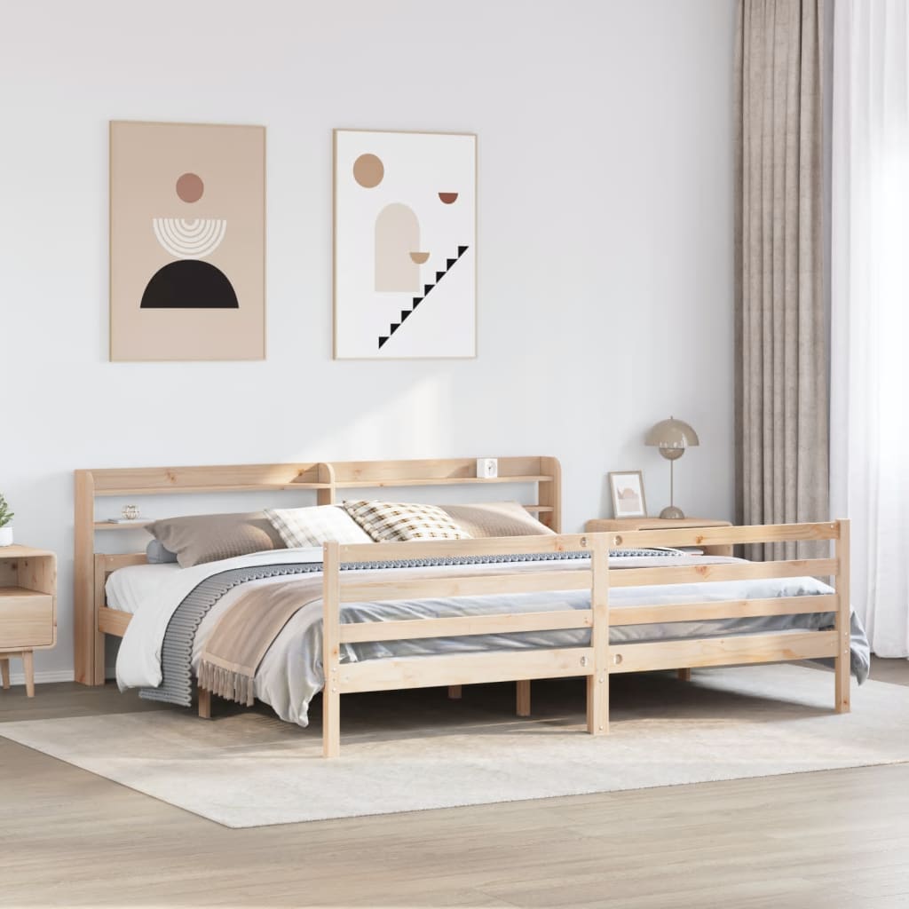 Sängram med huvudgavel 200x200 cm massiv furu