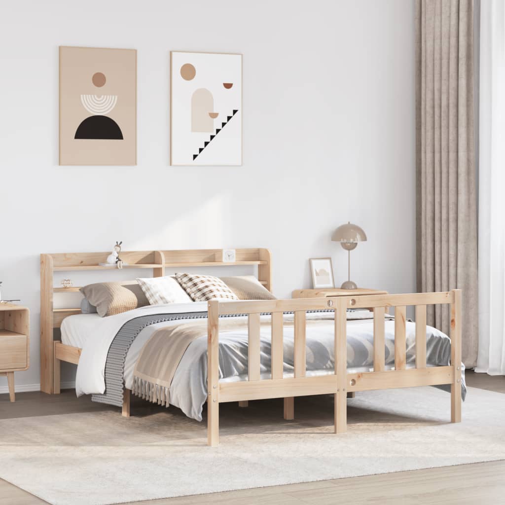 Sängram med huvudgavel 135x190 cm massiv furu