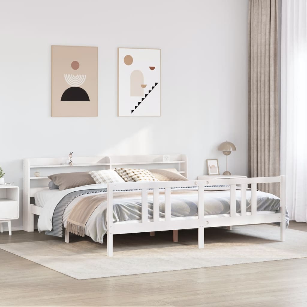 Sängram med huvudgavel utan madrass vit 200x200 cm