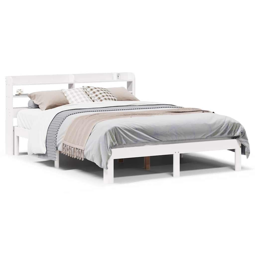 Sängram med huvudgavel vit 150x200 cm massiv furu