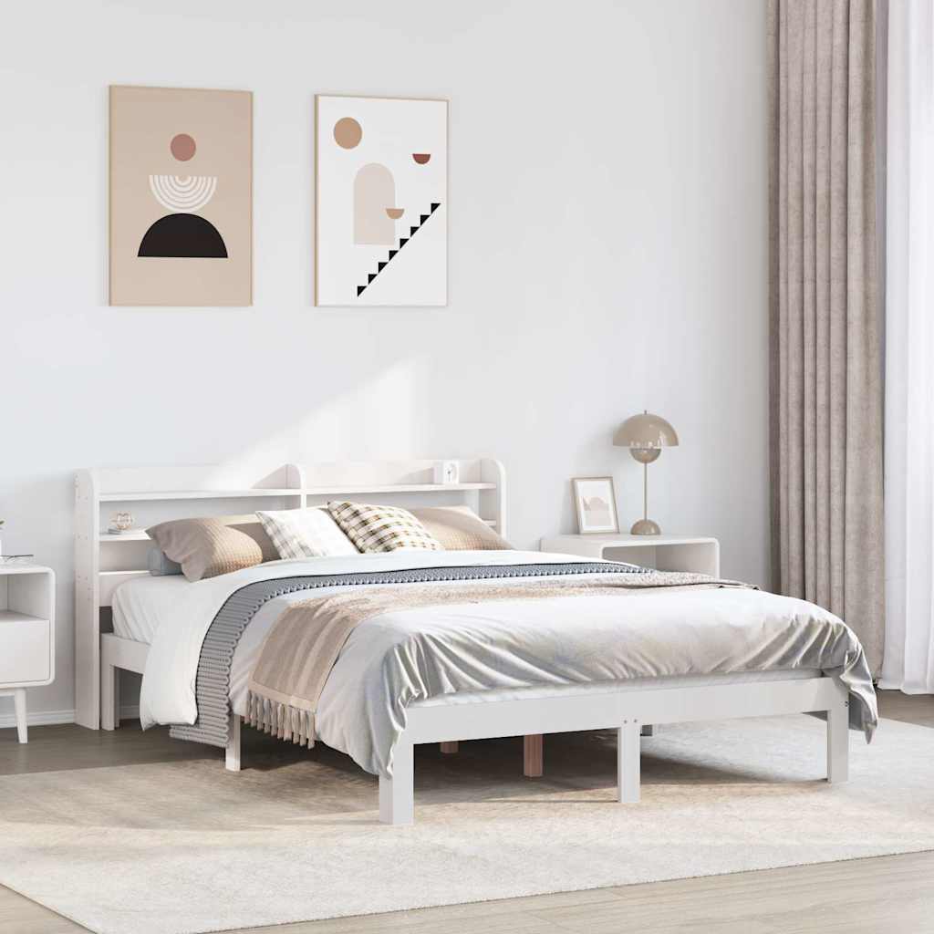 Sängram med huvudgavel vit 150x200 cm massiv furu
