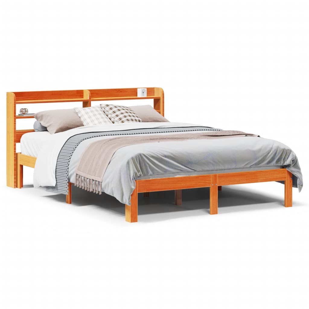 Sängram utan madrass vaxbrun 120x190 cm massiv furu
