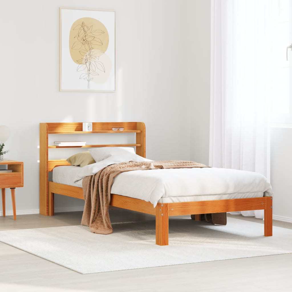 Sängram utan madrass vaxbrun 100x200 cm massiv furu
