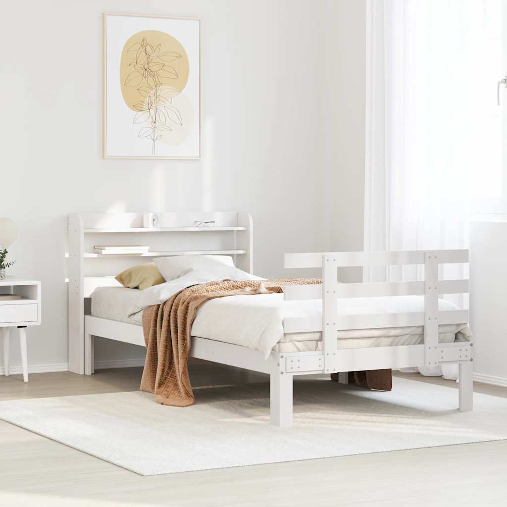 Sängram med huvudgavel vit 75x190 cm massivt furu