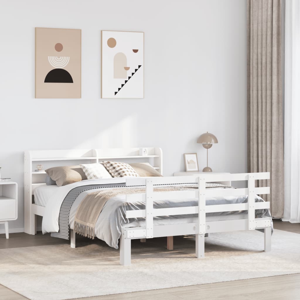 Sängram med huvudgavel vit 150x200 cm massiv furu