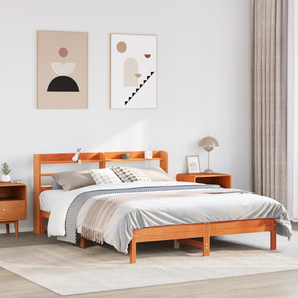 Sängram utan madrass vaxbrun 150x200 cm massiv furu