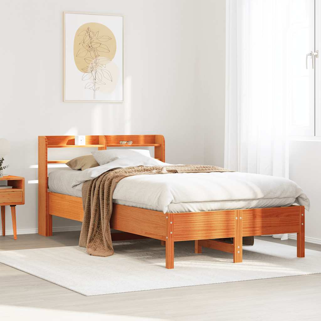 Sängram utan madrass vaxbrun 100x200 cm massiv furu
