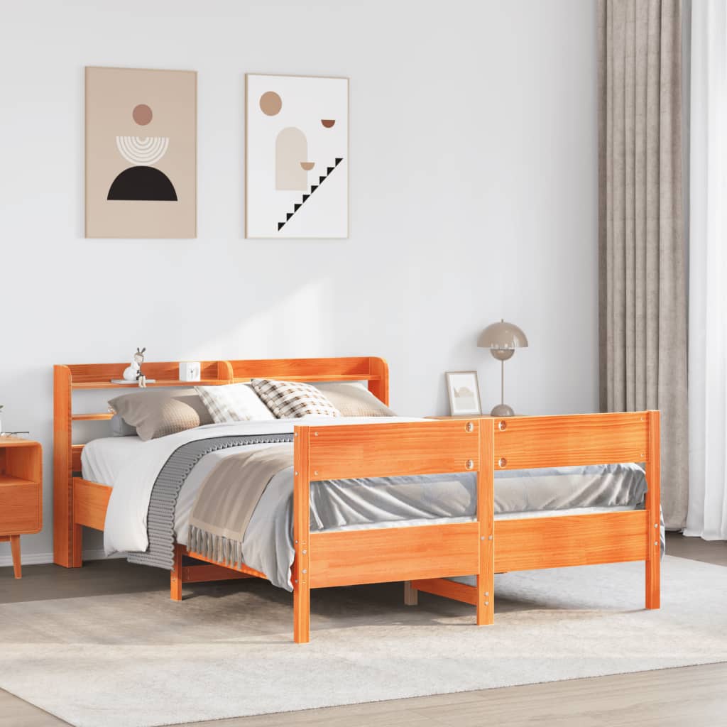 Sängram utan madrass vaxbrun 120x190 cm massiv furu