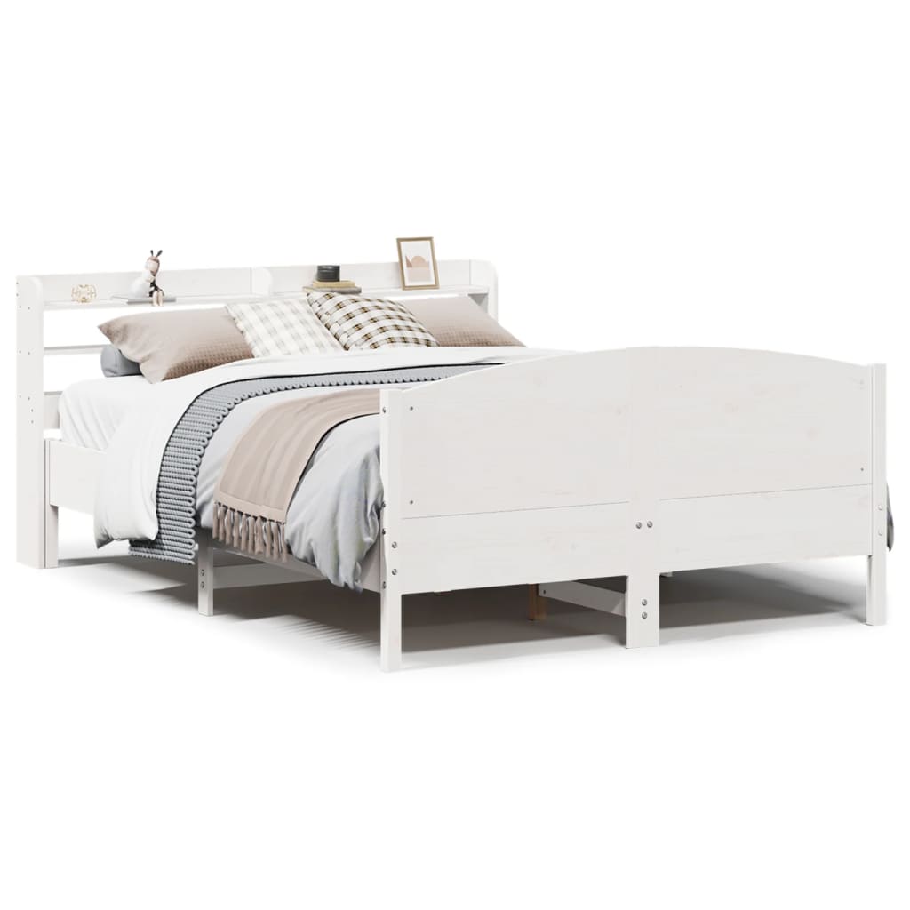 Sängram utan madrass vit 150x200 cm massiv furu