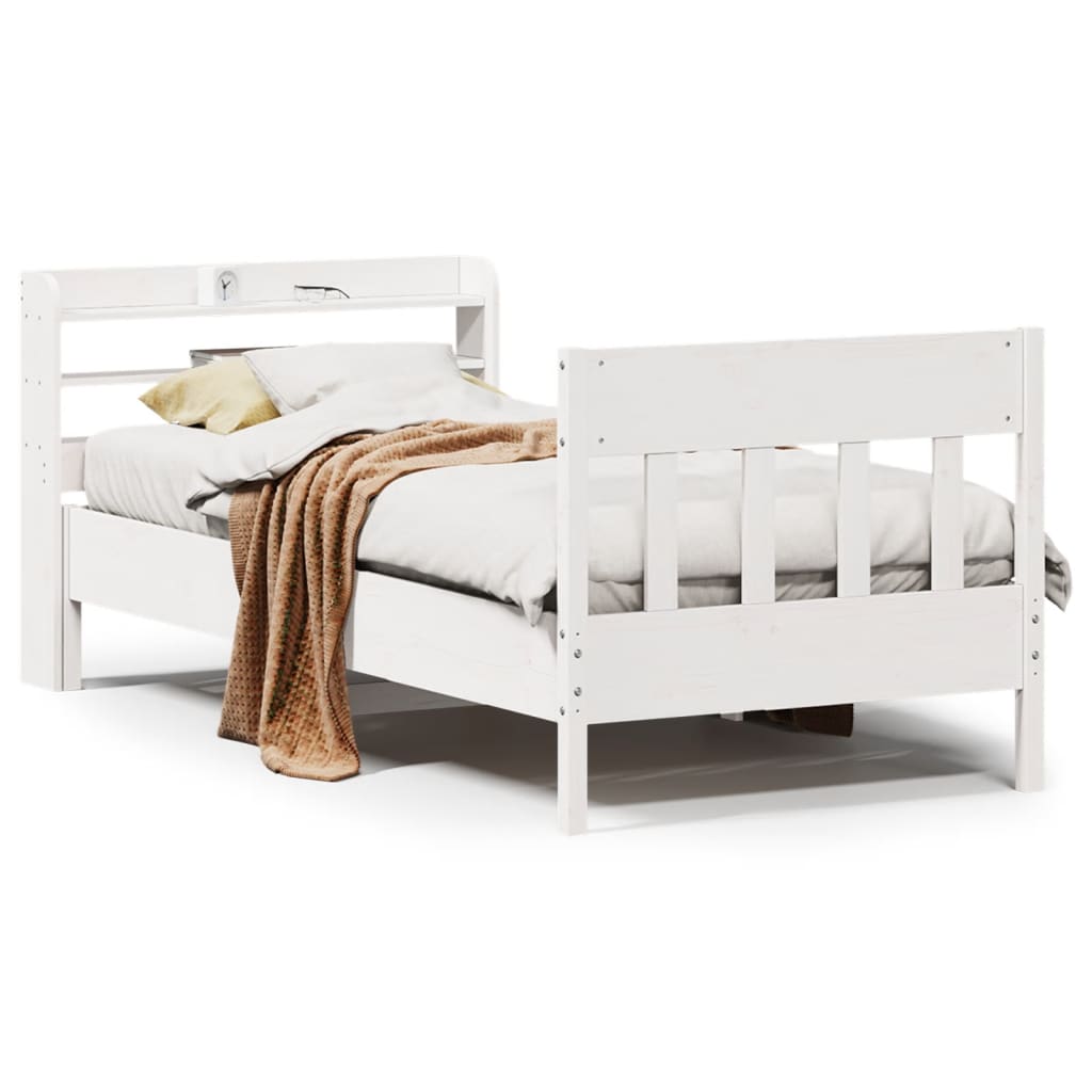 Sängram utan madrass vit 75x190 cm massiv furu