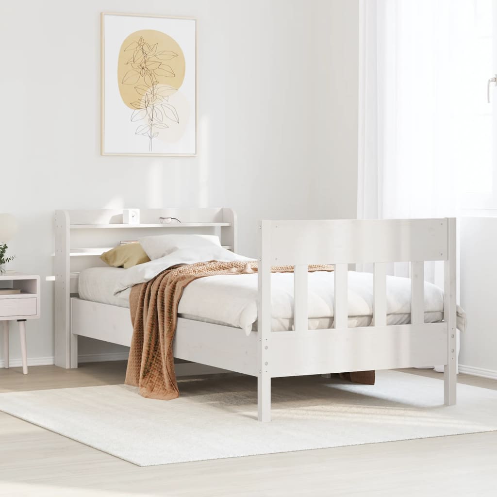 Sängram utan madrass vit 75x190 cm massiv furu