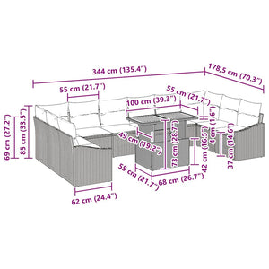 Trädgårdsmöbelset med kudde med kudde 11 pcs Grå och Brun
