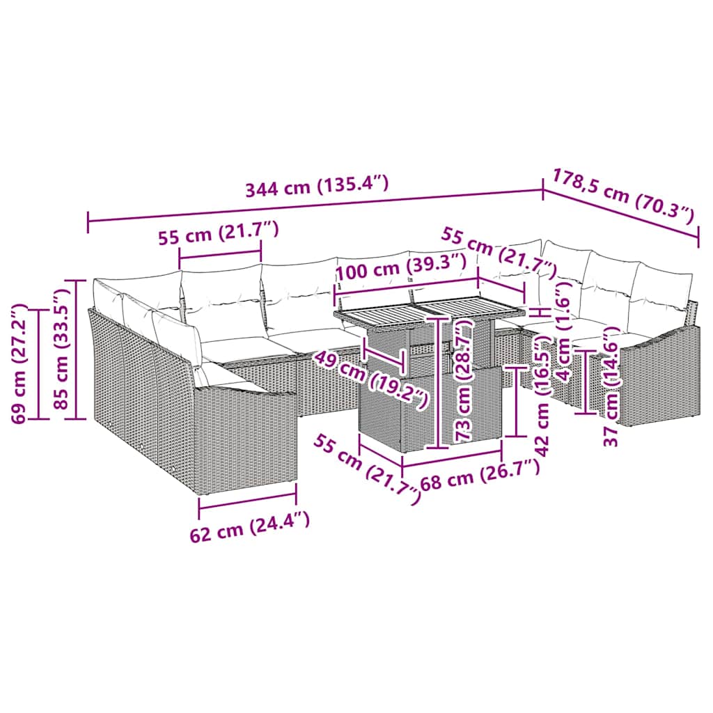 Trädgårdsmöbelset med kudde med kudde 11 pcs Beige och Grå