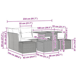 Trädgårdsmöbelset med kudde med kudde 7 pcs Beige och Grå