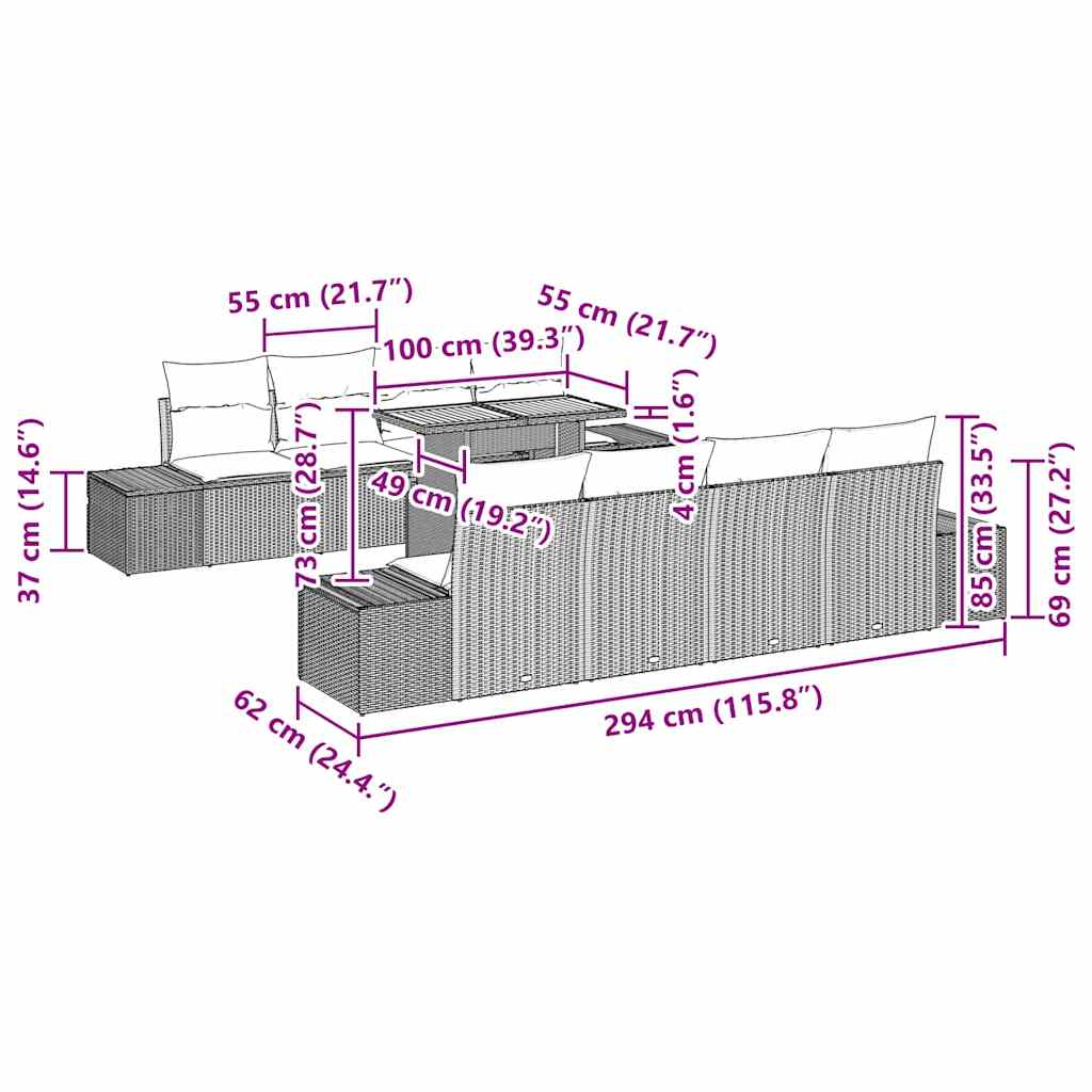 Trädgårdsmöbelset med kudde 9 pcs Beige och gräddfärgad