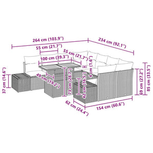 Trädgårdsmöbelset med kudde med kudde 9 pcs Svart och kräm