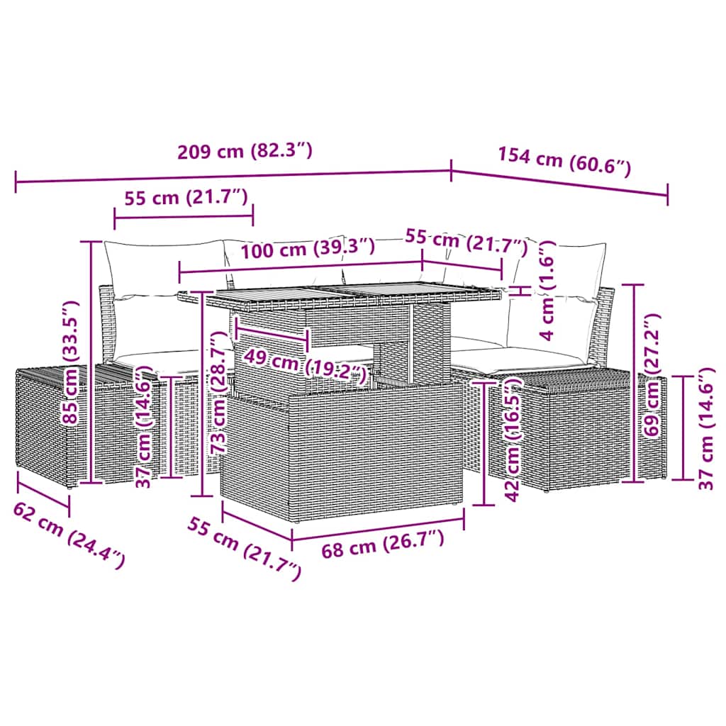 Trädgårdsoffset med kudde med kudde 5 pcs Grå och Brun