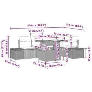 Trädgårdsmöbelset med kudde med kudde 6 pcs Beige och Grå