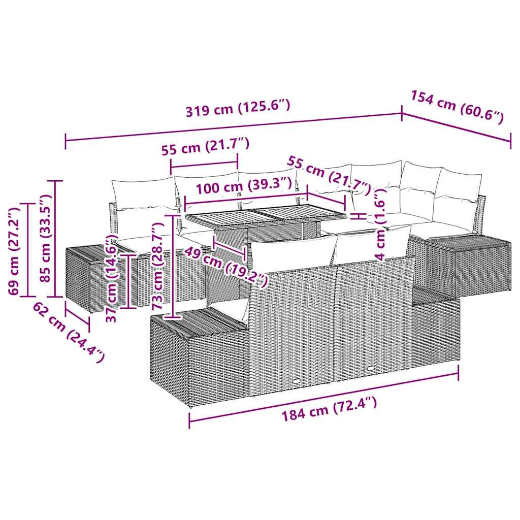 Trädgårdsmöbelset med kudde med kudde 9 pcs Svart och Brunt